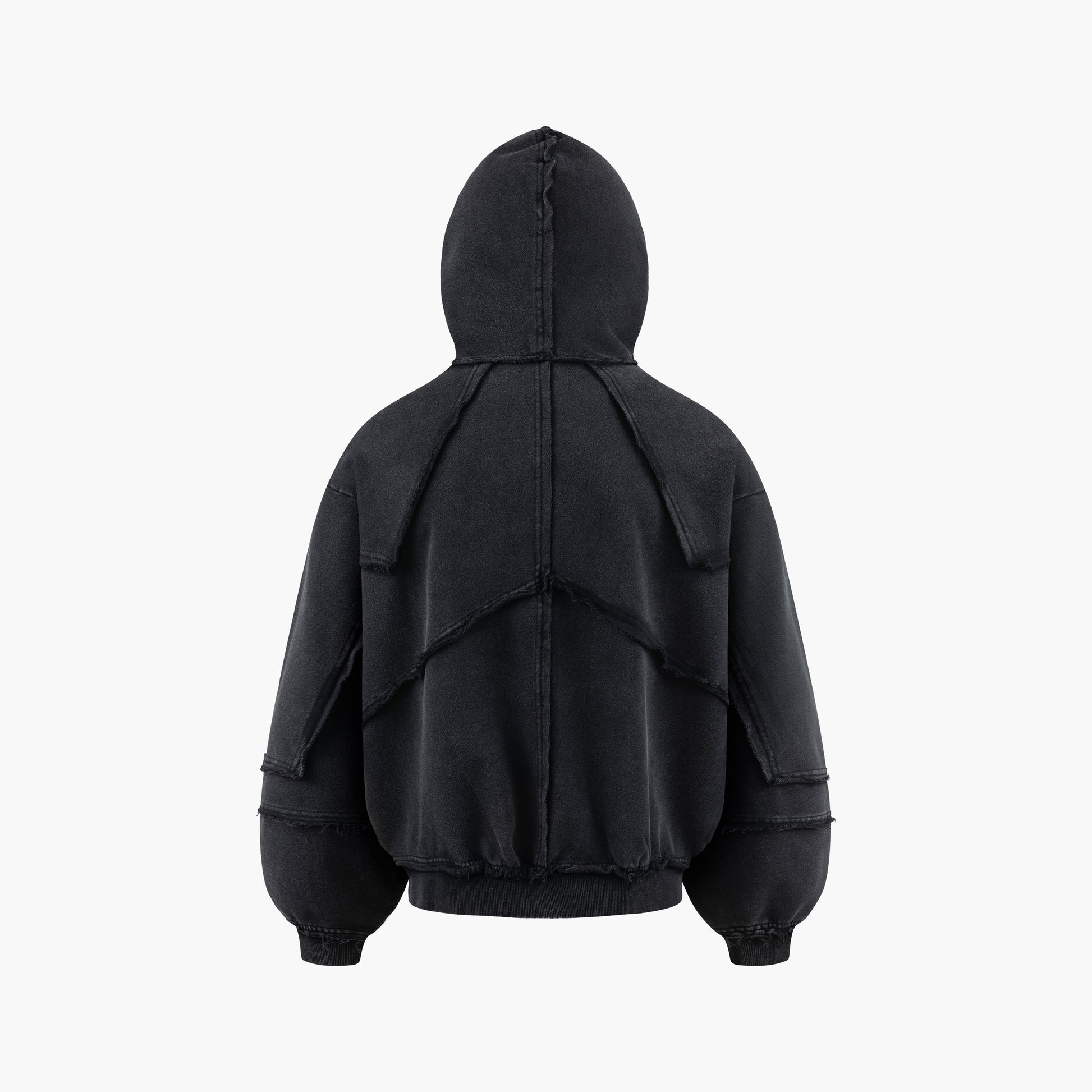 Black Washed Deconstructed Zip Hoodie
