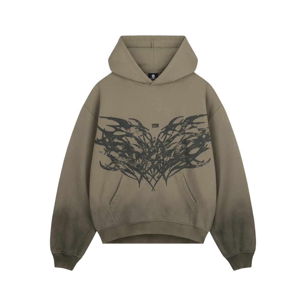 Olive Washed Boxy Tribal Hoodie