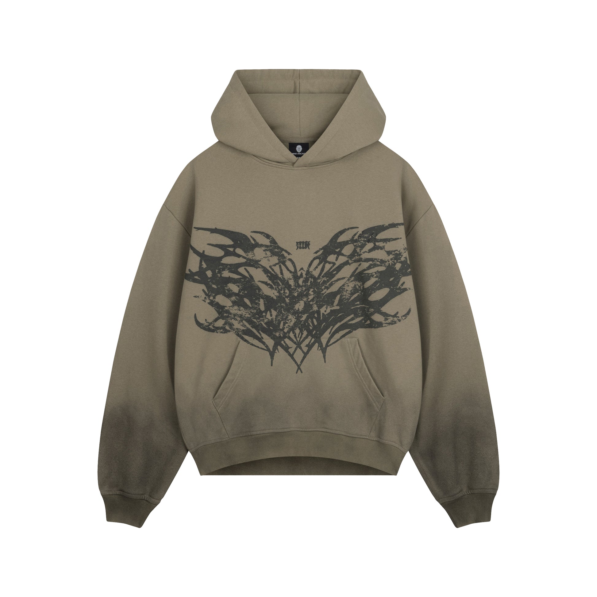 Olive Washed Boxy Tribal Hoodie