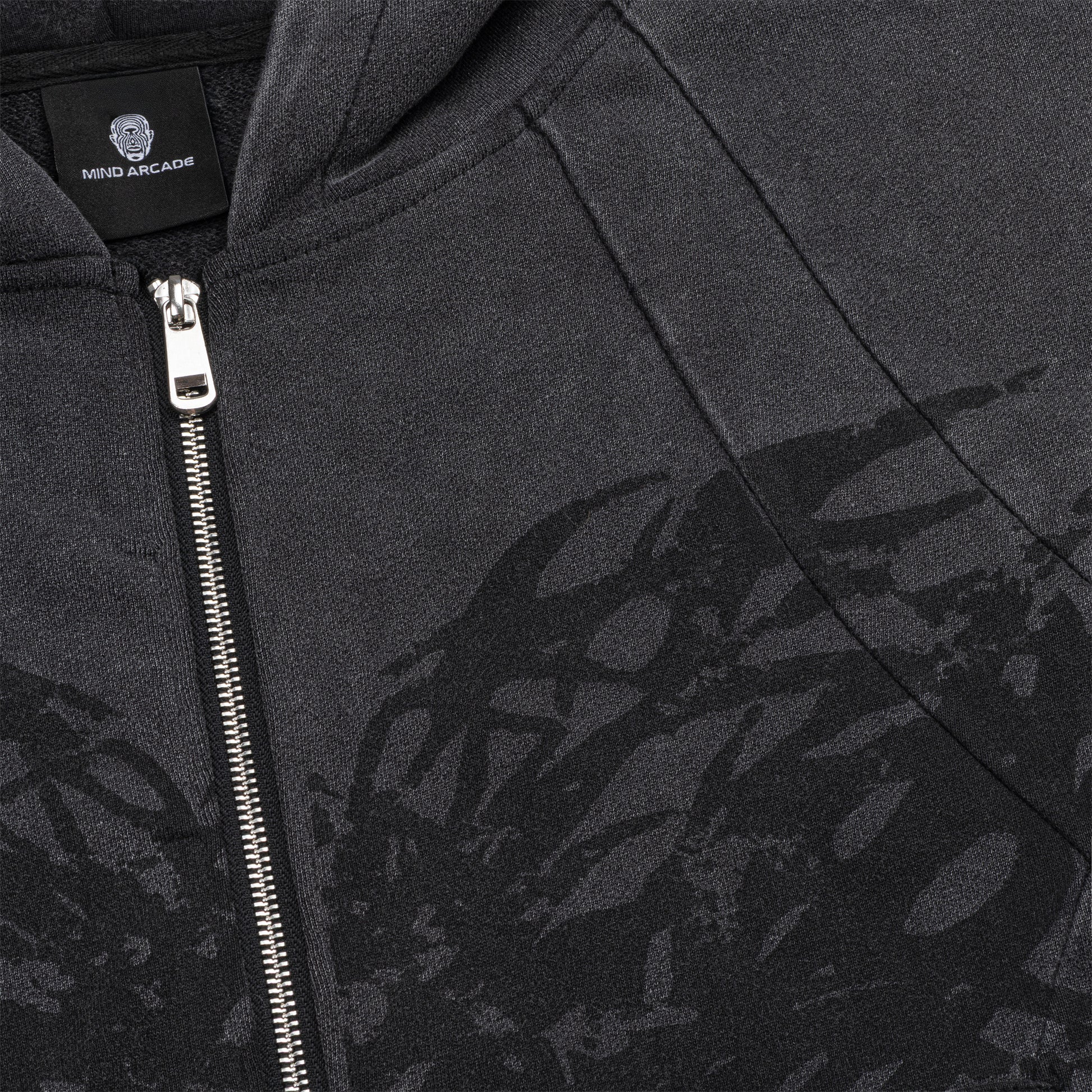 Graphite Washed Boxy Tribal Zip Hoodie
