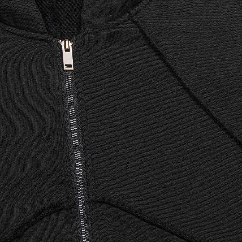 Black Washed Raw & Frayed Zip Hoodie