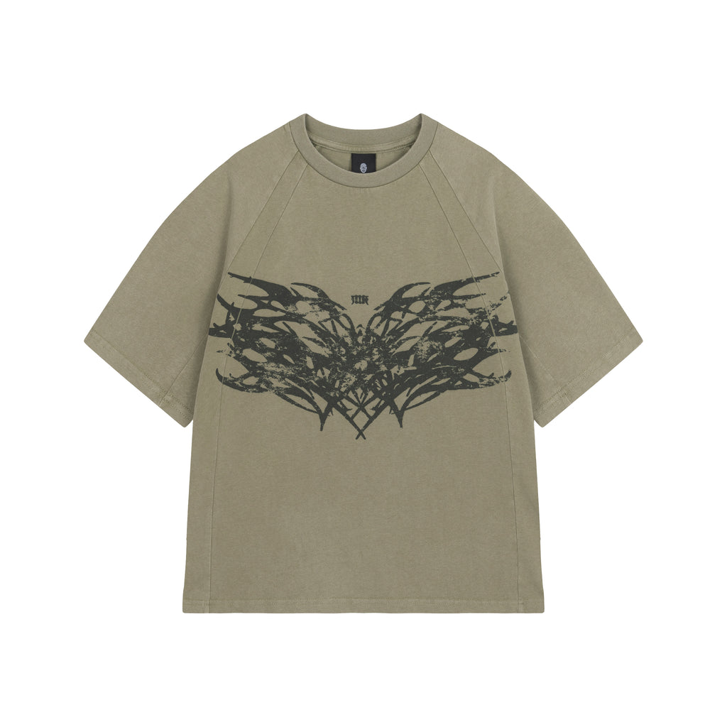 Olive Washed Boxy Reglan Tribal T-shirt