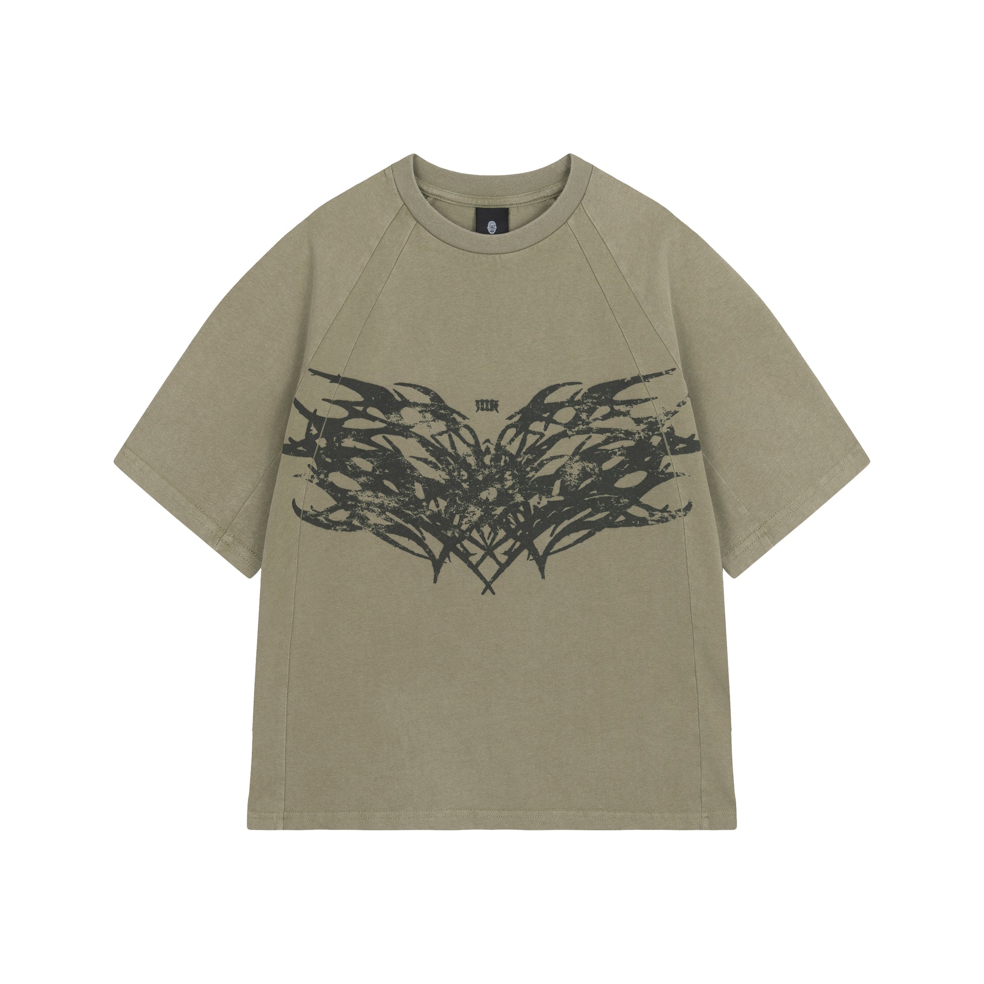 Olive Washed Boxy Reglan Tribal T-shirt