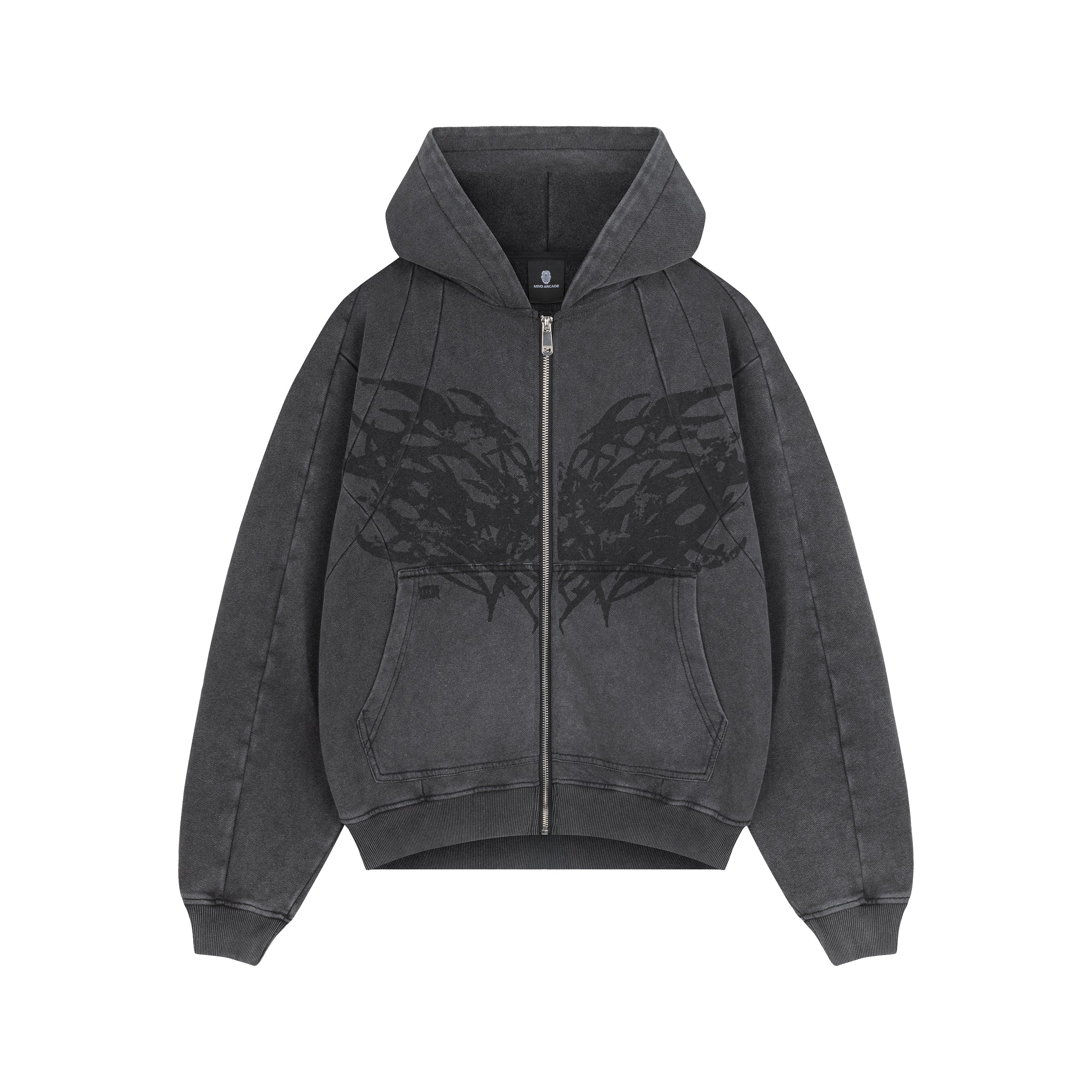 Graphite Washed Boxy Tribal Zip Hoodie – Mind Arcade