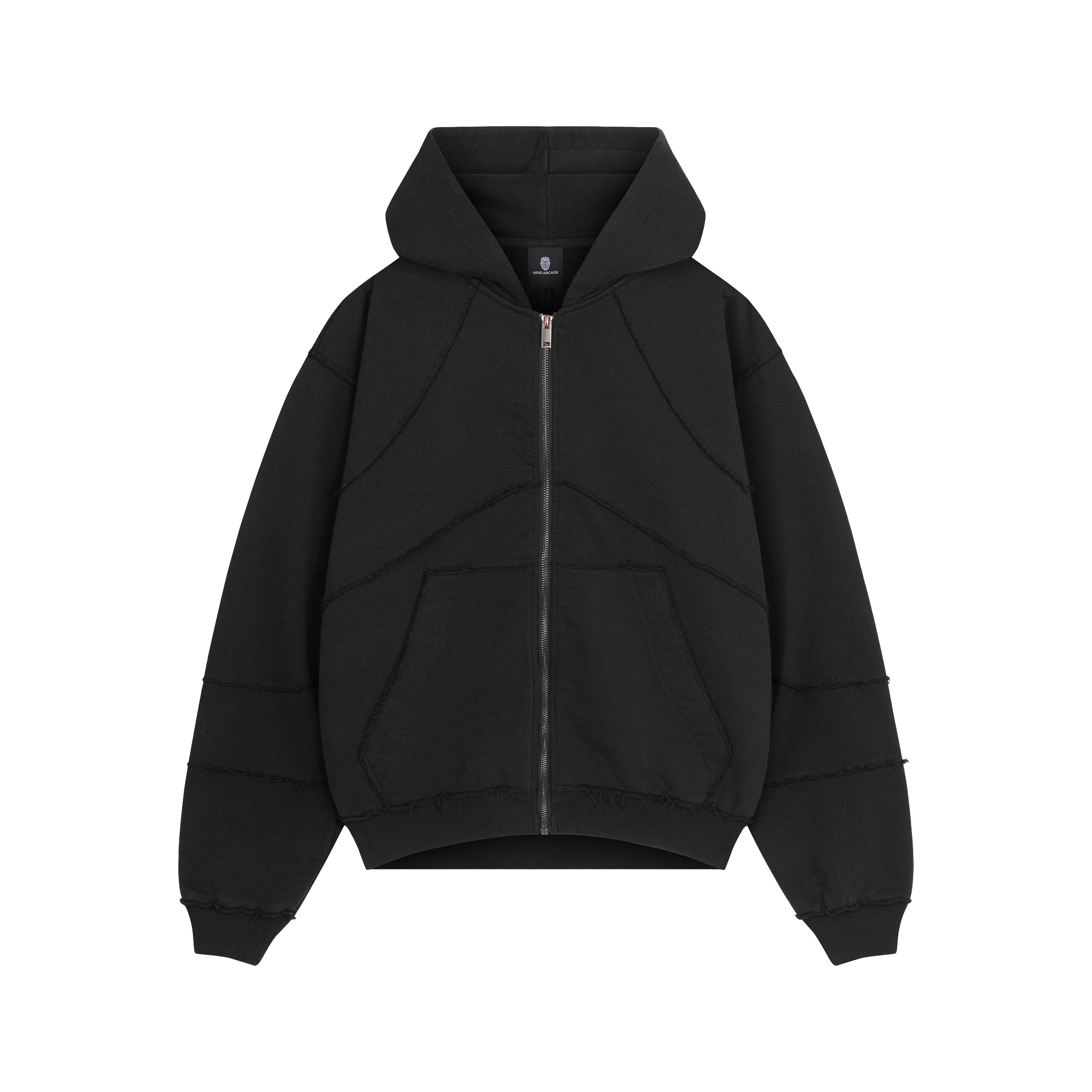 Black Washed Raw & Frayed Zip Hoodie