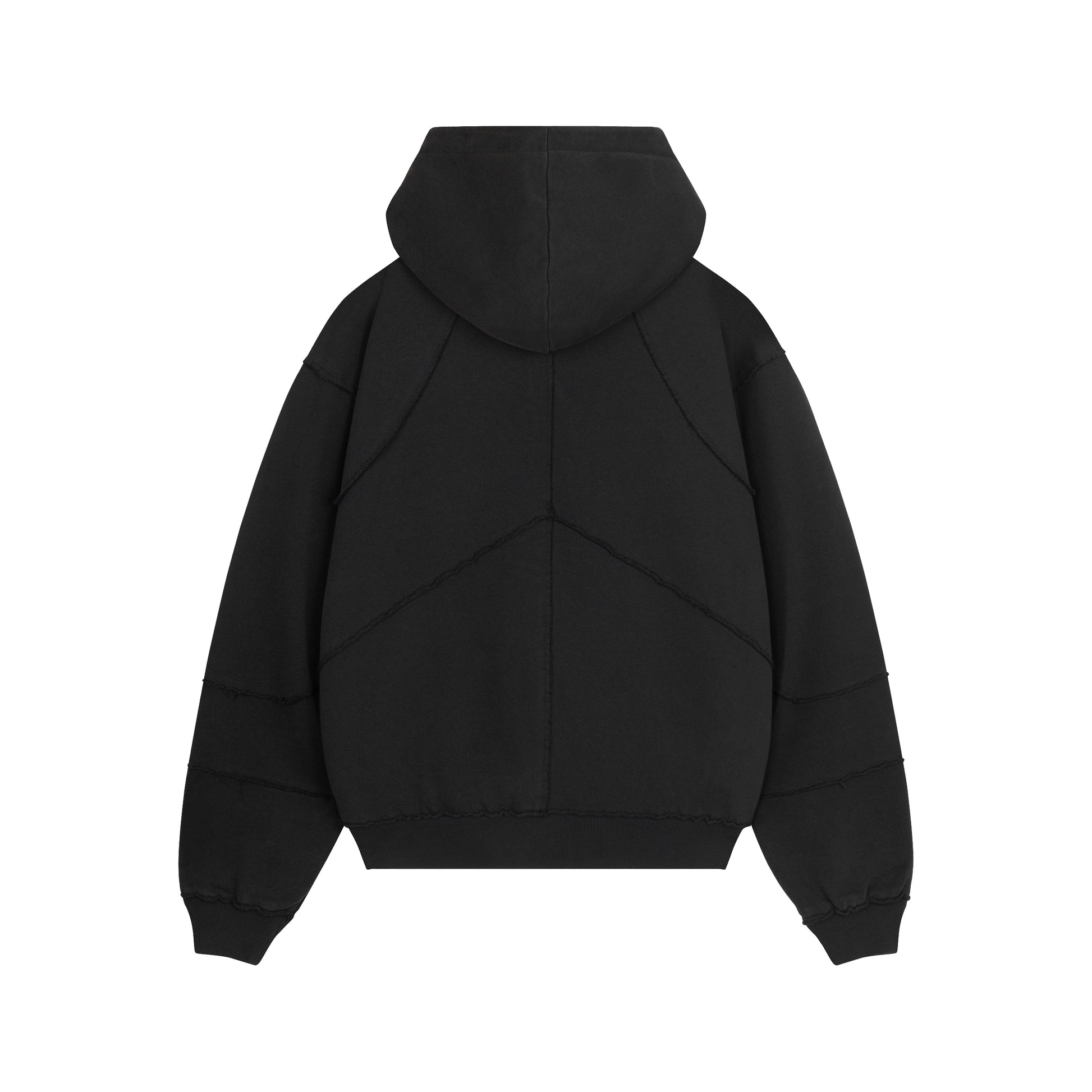 Black Washed Raw & Frayed Zip Hoodie