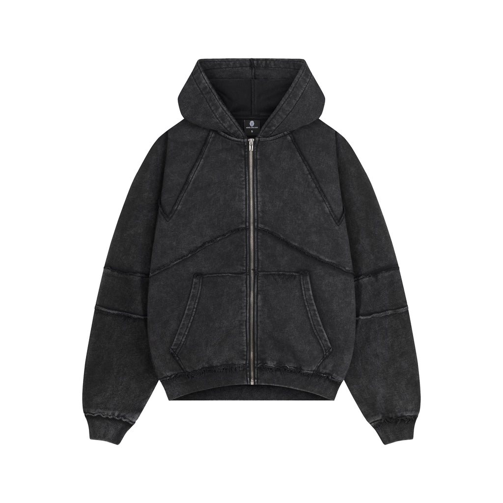 Graphite Washed Raw & Frayed Zip Hoodie