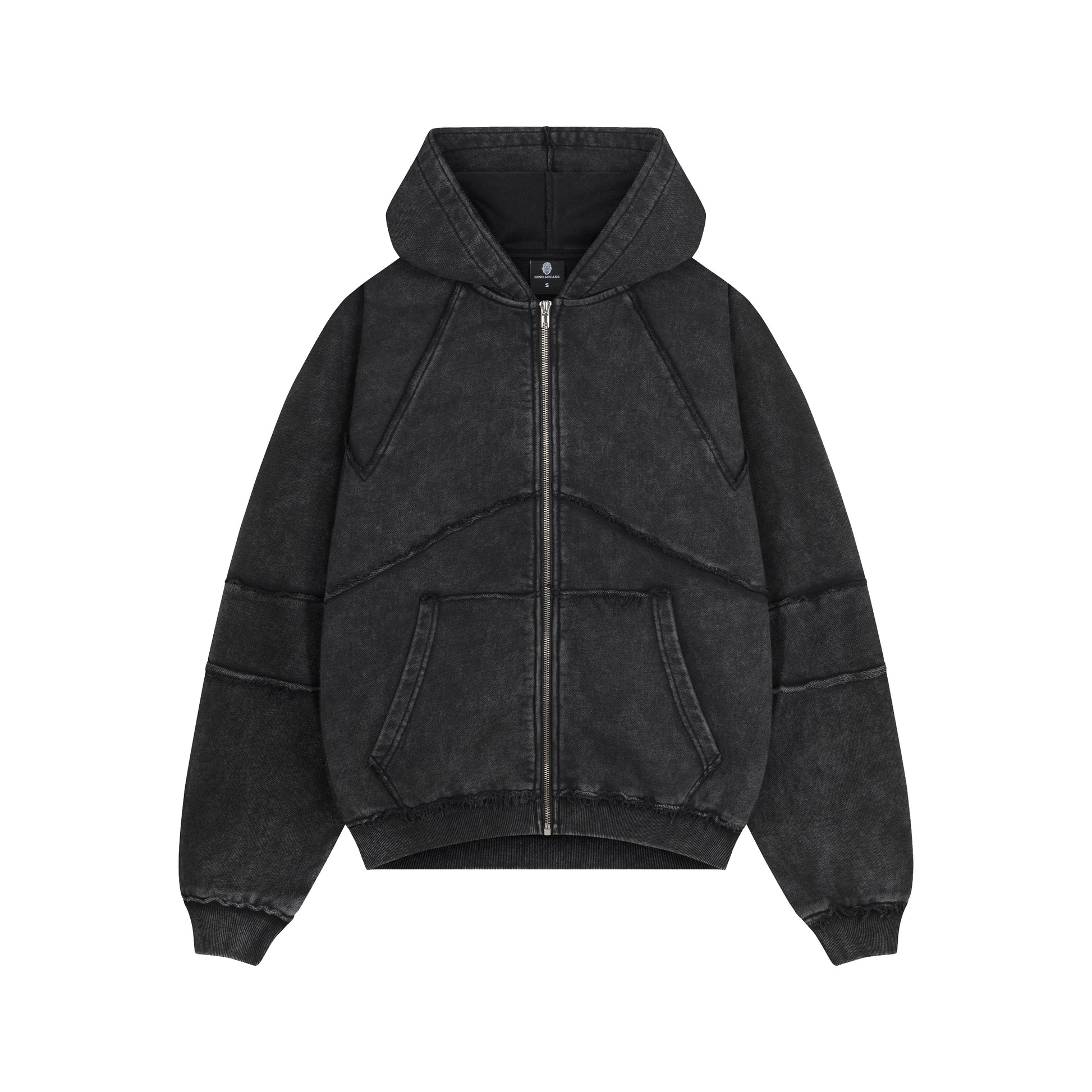Graphite Washed Raw & Frayed Zip Hoodie