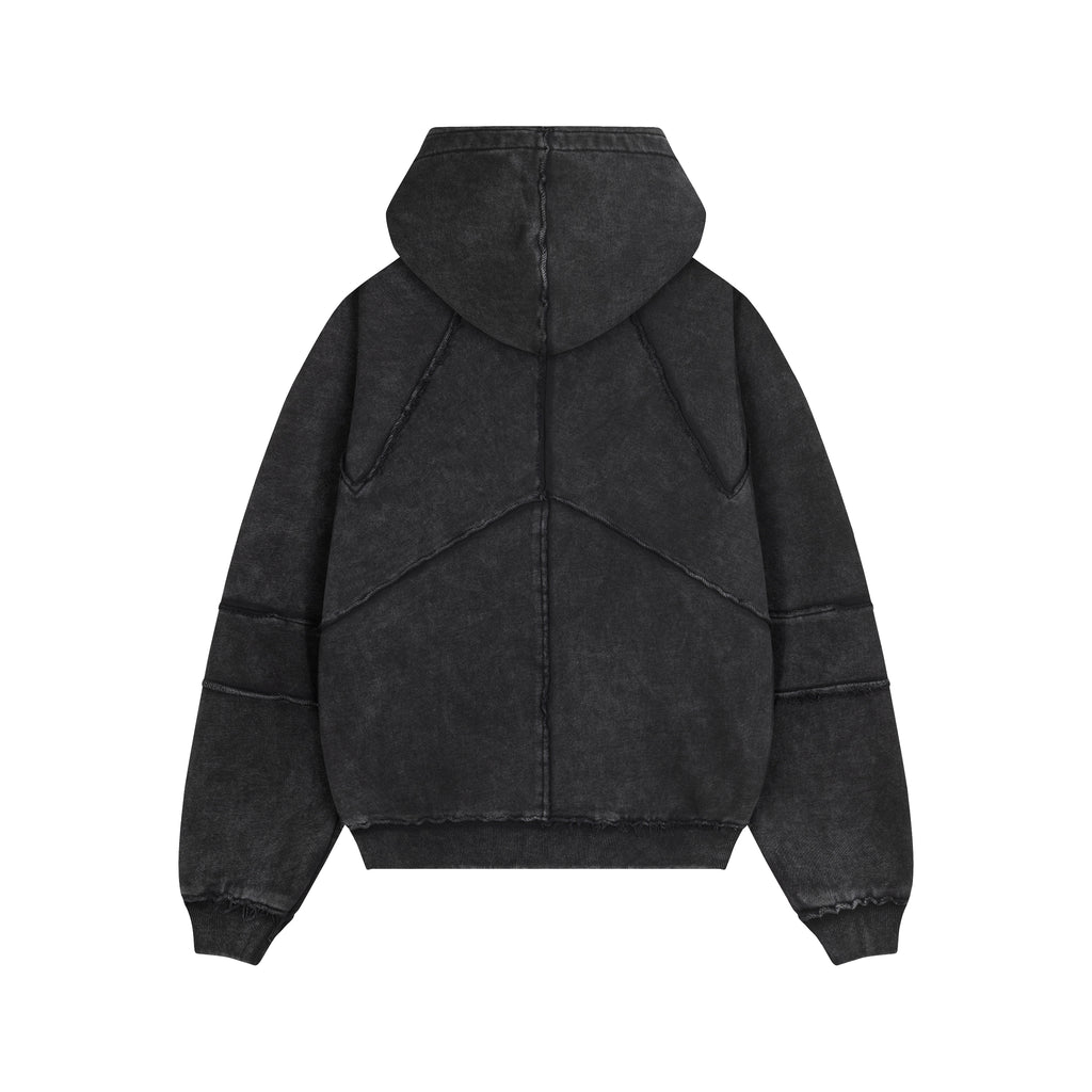 Graphite Washed Raw & Frayed Zip Hoodie