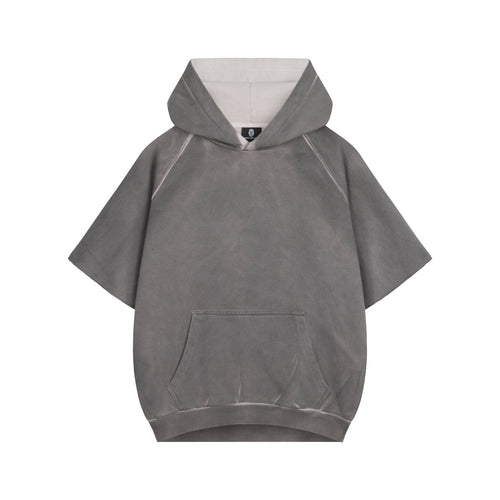 Ash Washed Boxy Short Sleeved Basic Hoodie