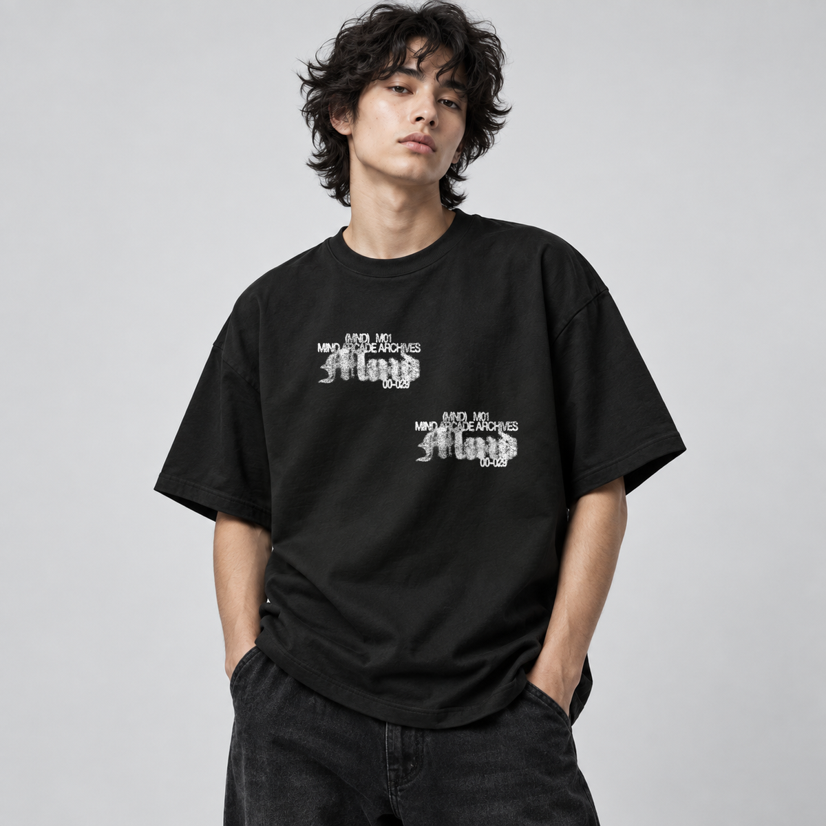 Archives Alt T-shirt — Black — model, skala nadruku zgodna z flatem v1