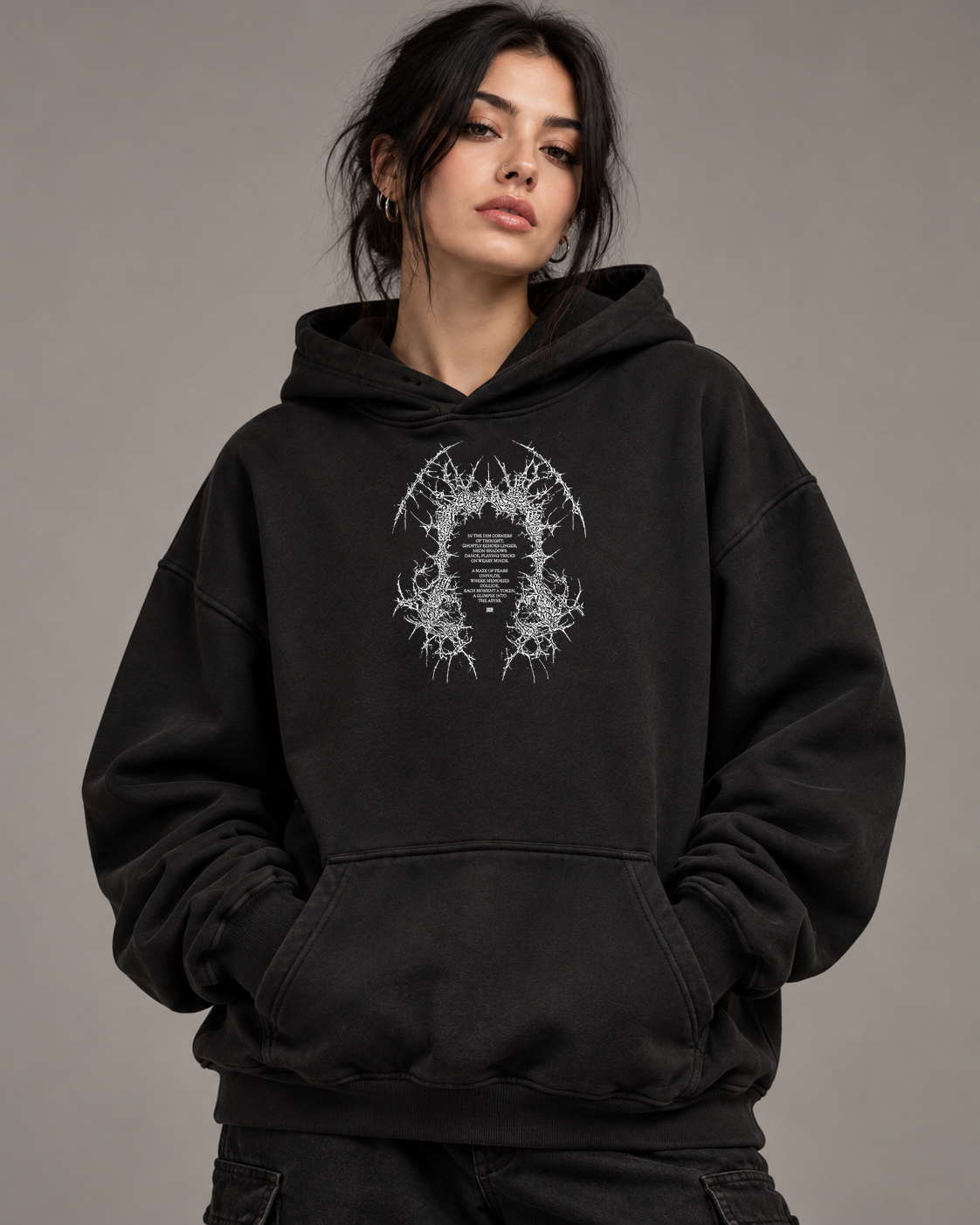 Creepers Hoodie — Black — model, skala nadruku zgodna z flatem v1