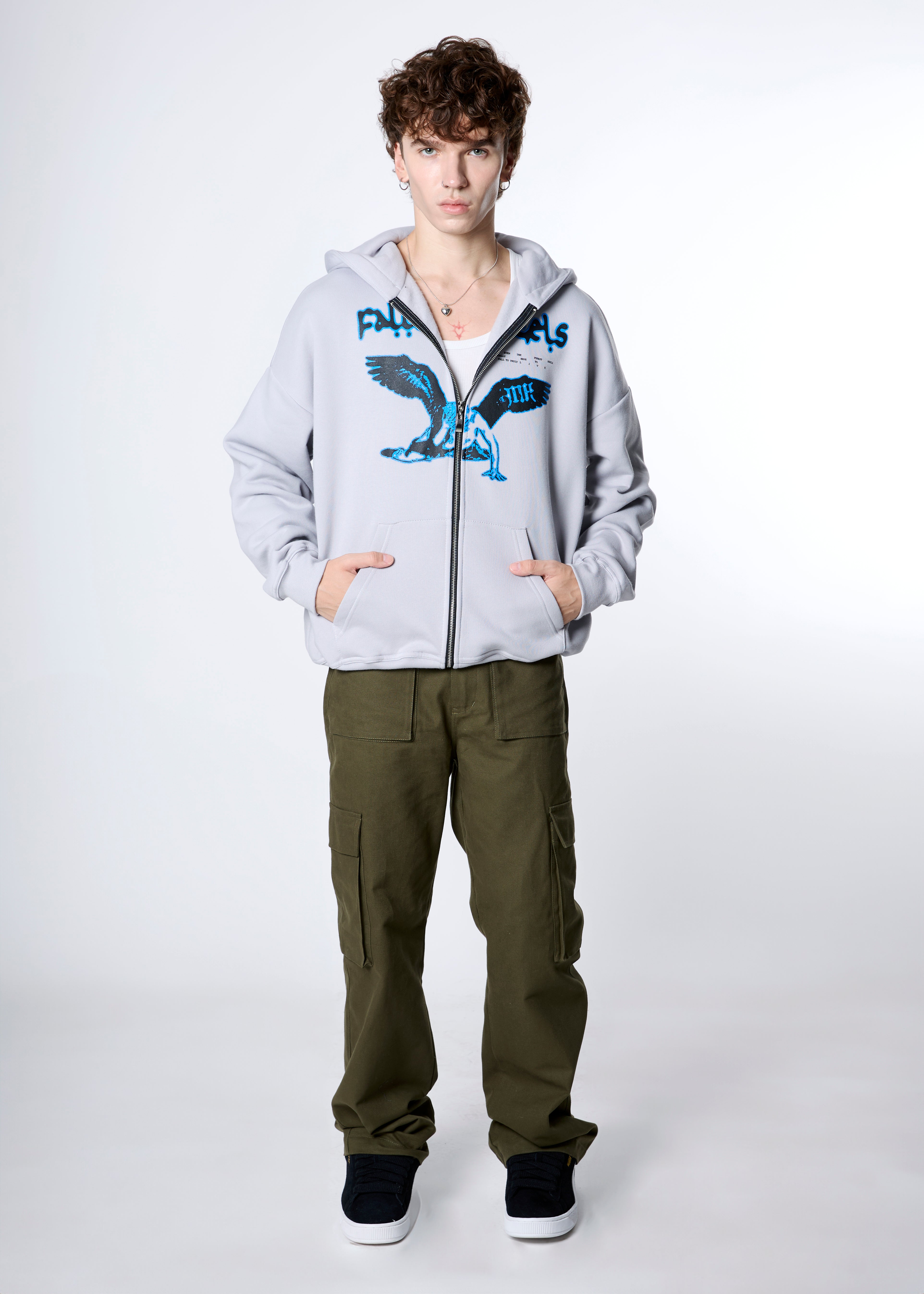 IN STOCK] Steel Grey Fallen Angels Zip Hoodie – Mind Arcade