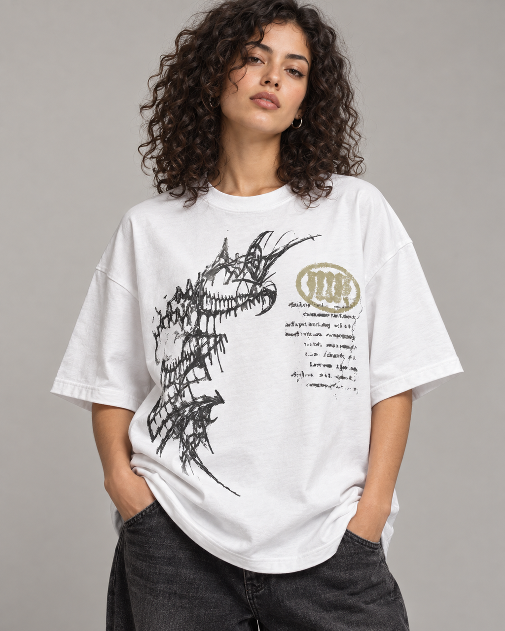Tribal Stamp T-shirt — White — produkt na modelce